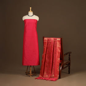 Pink - 2pc slub silk unstitched plain dress material