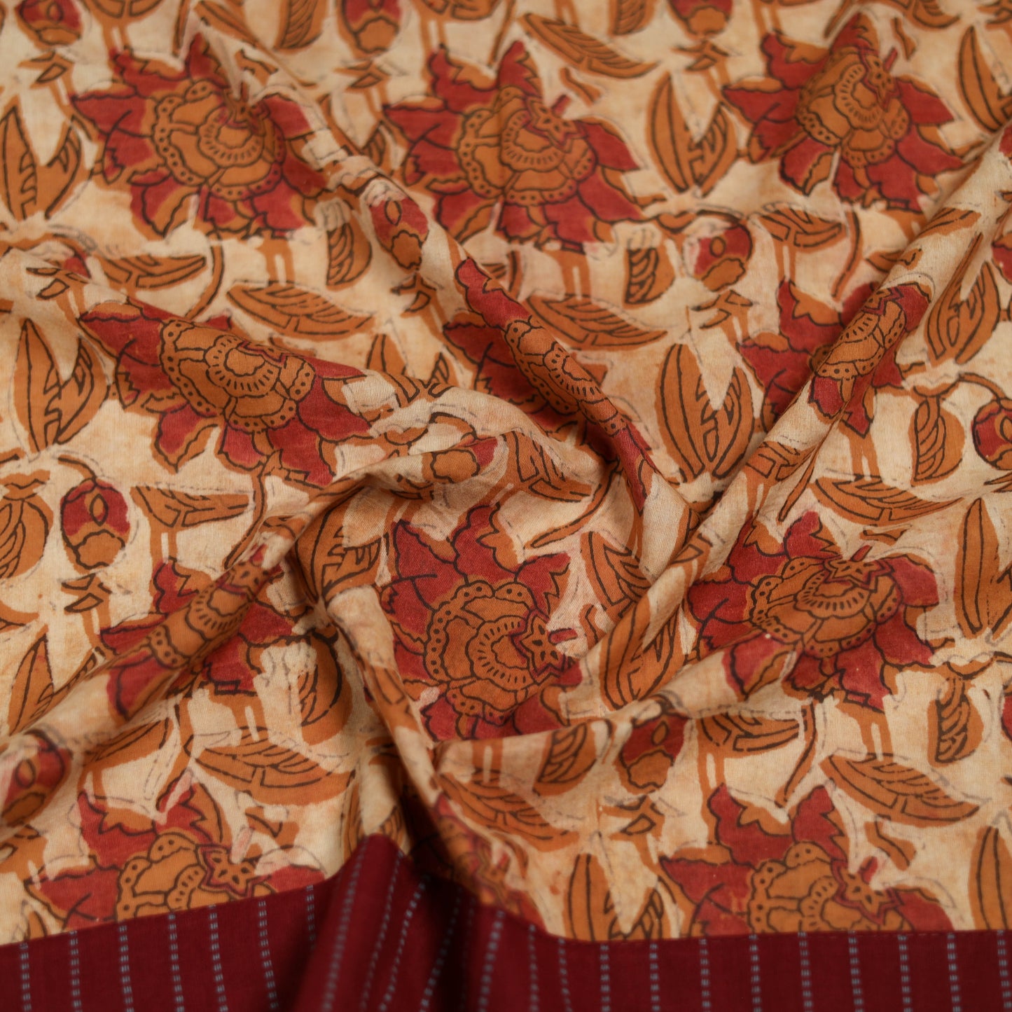 Beige - Bagru Hand Block Print Natural Dyed Cotton Blouse Piece 38