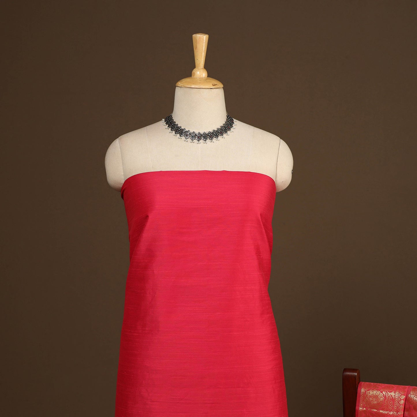 Pink - 2pc slub silk unstitched plain dress material