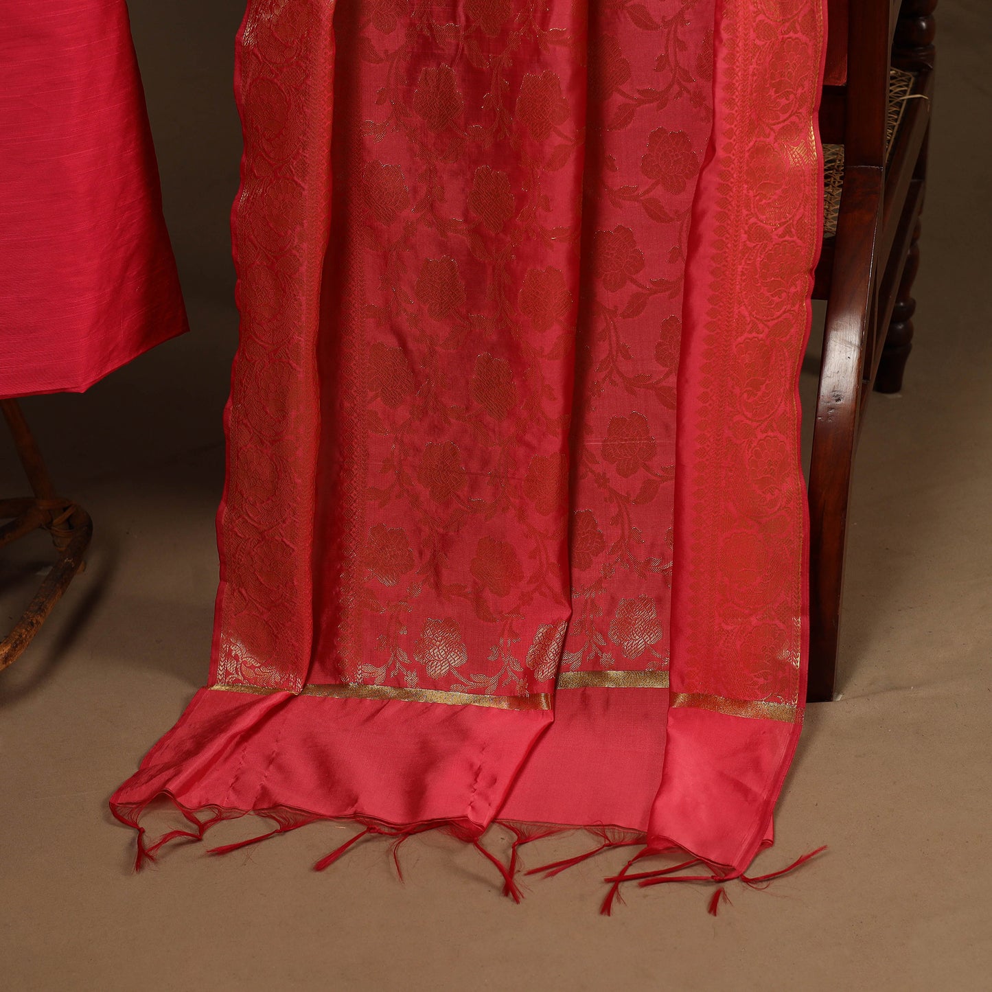 Pink - 2pc slub silk unstitched plain dress material