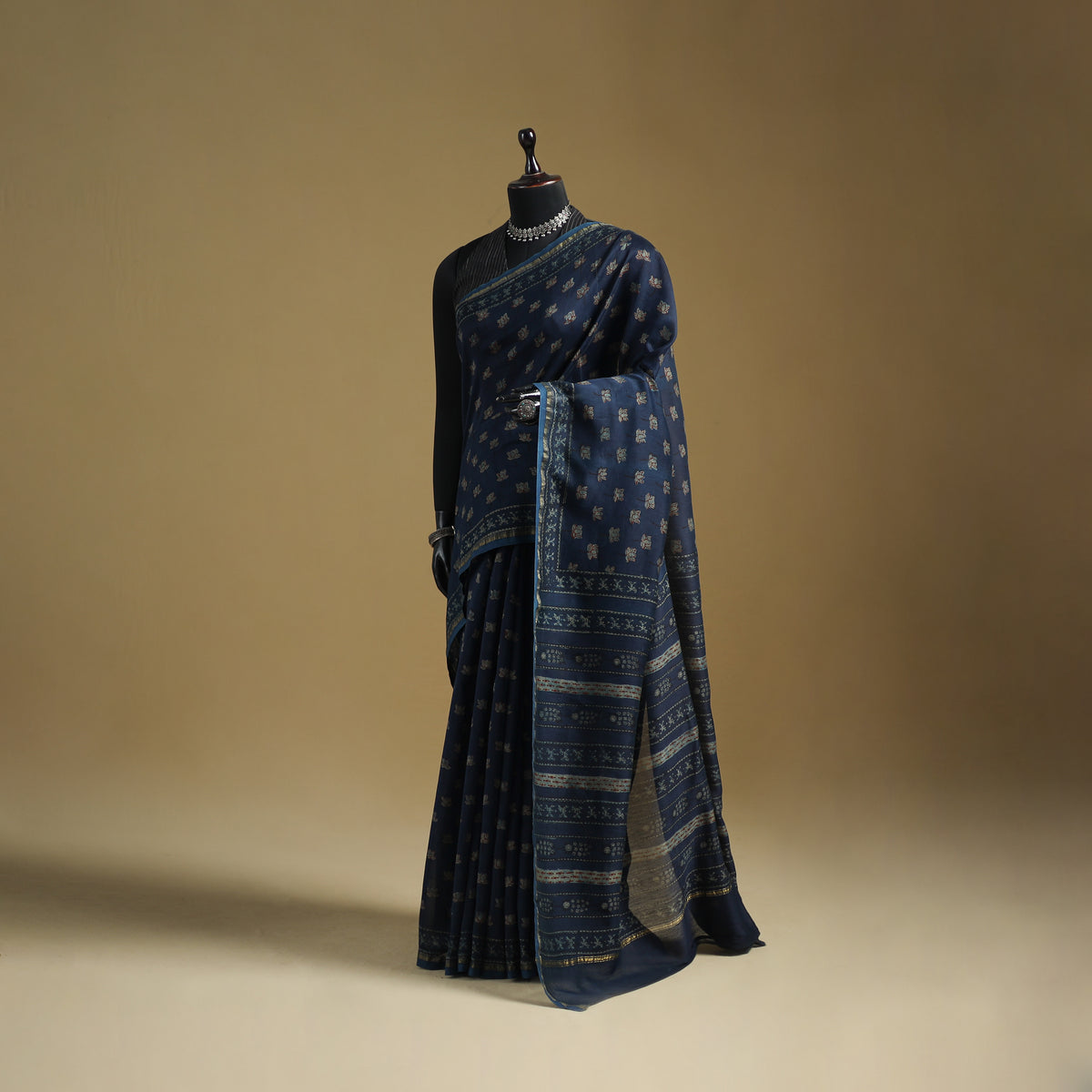 Chanderi Silk Akola Hand Block Print Natural Dyed Saree 13