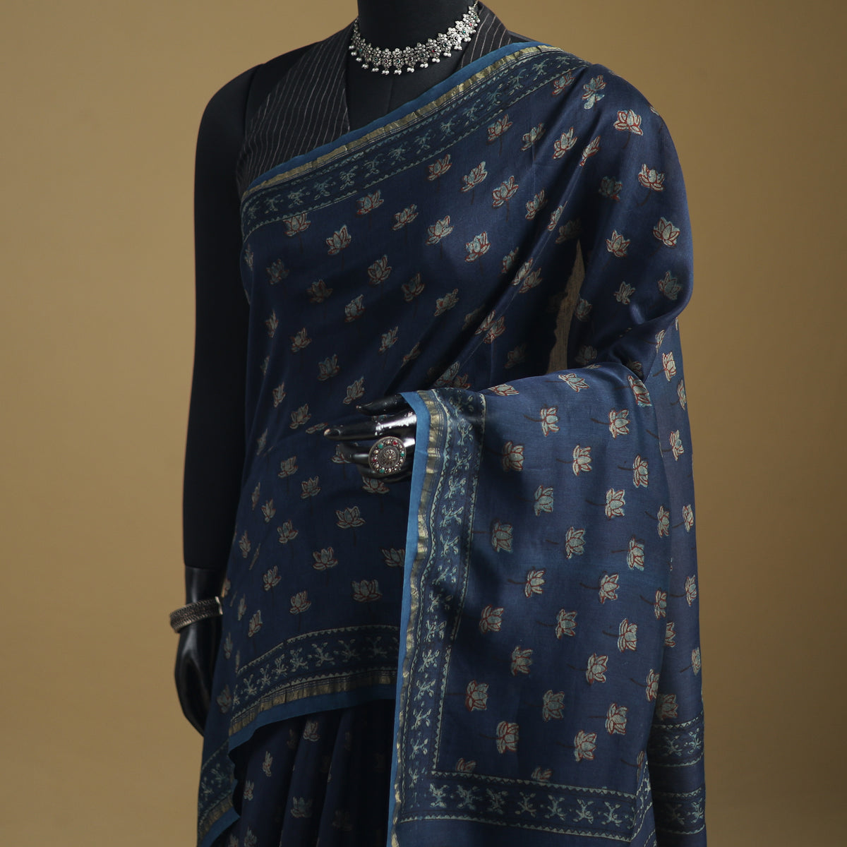 Chanderi Silk Akola Hand Block Print Natural Dyed Saree 13