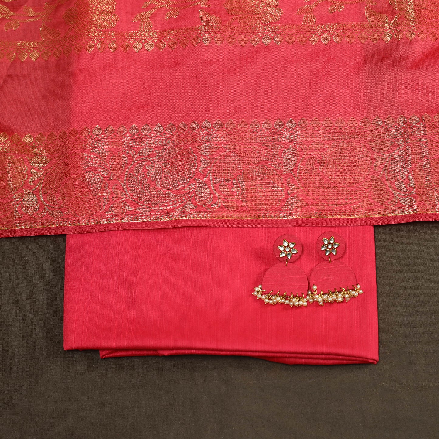 Pink - 2pc slub silk unstitched plain dress material