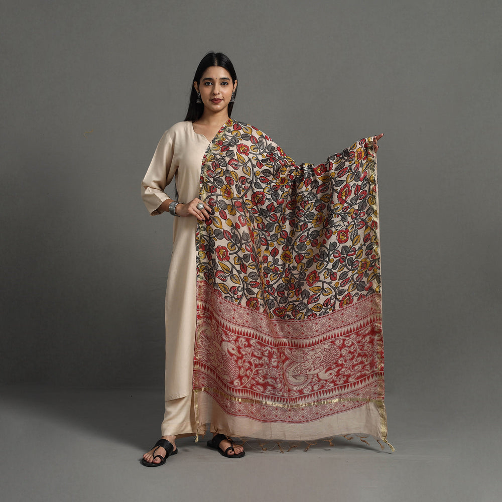 Multicolor - Chanderi Silk Print Kalamkari Dupatta 02