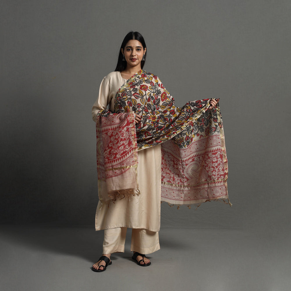 Multicolor - Chanderi Silk Print Kalamkari Dupatta 02