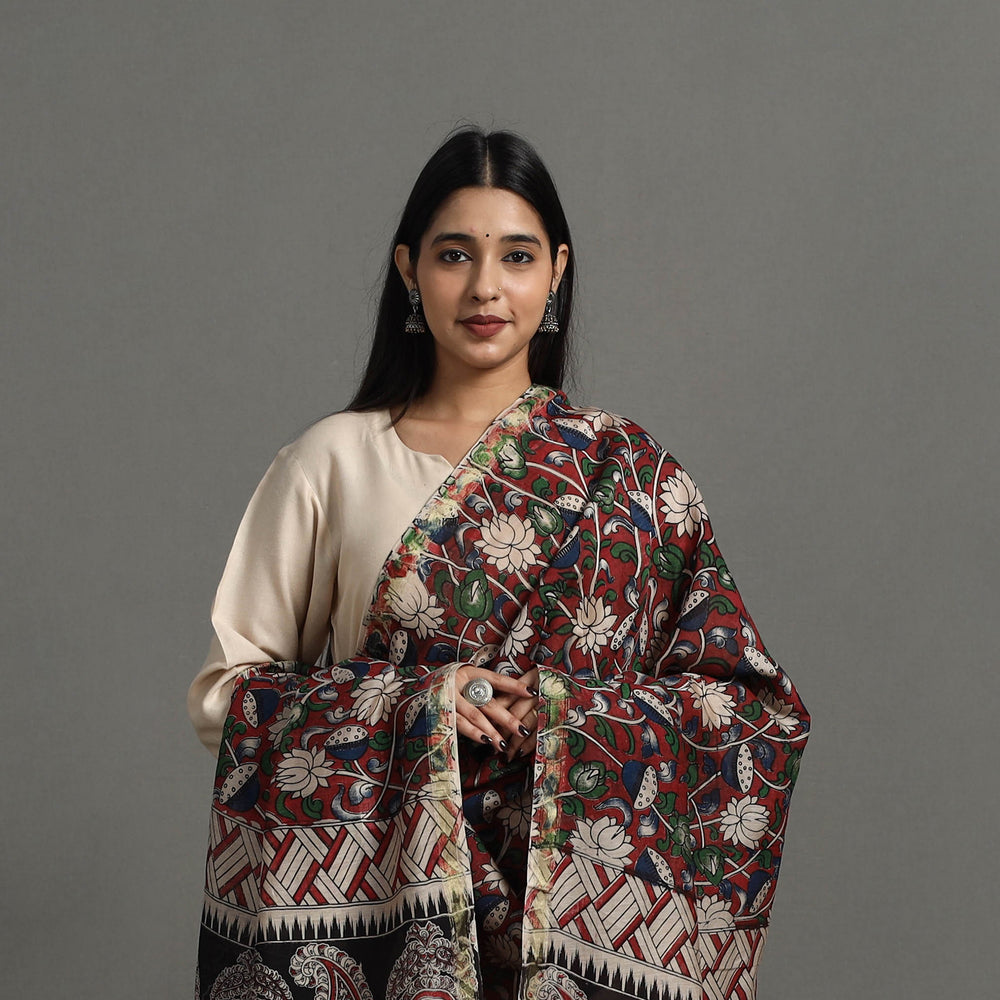 Multicolor - Chanderi Silk Print Kalamkari Dupatta 04