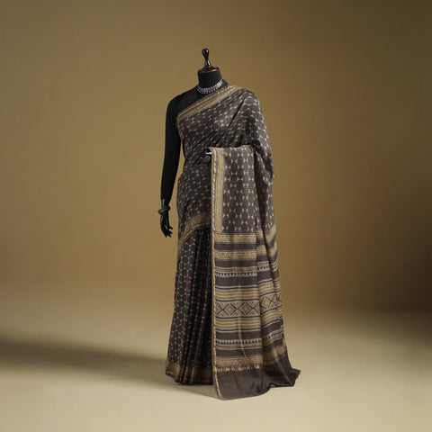 Chanderi Silk Akola Hand Block Print Natural Dyed Saree 17
