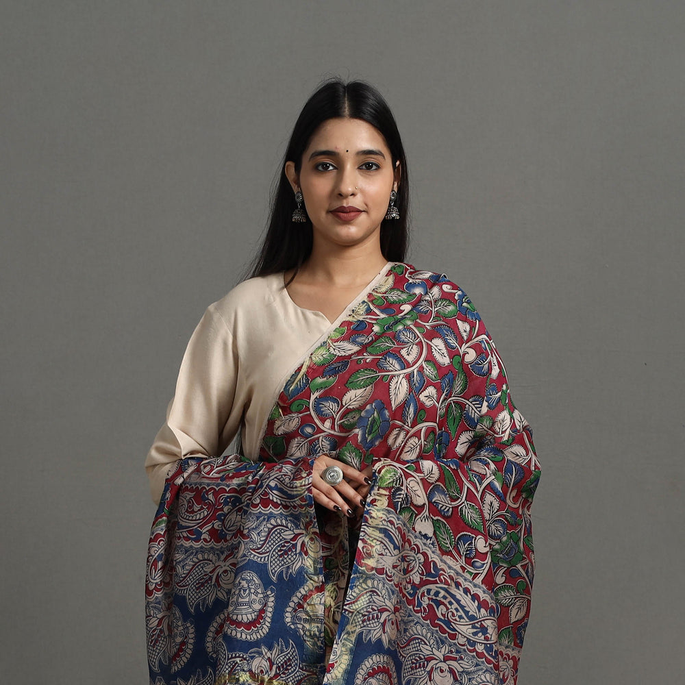 Multicolor - Chanderi Silk Print Kalamkari Dupatta 06