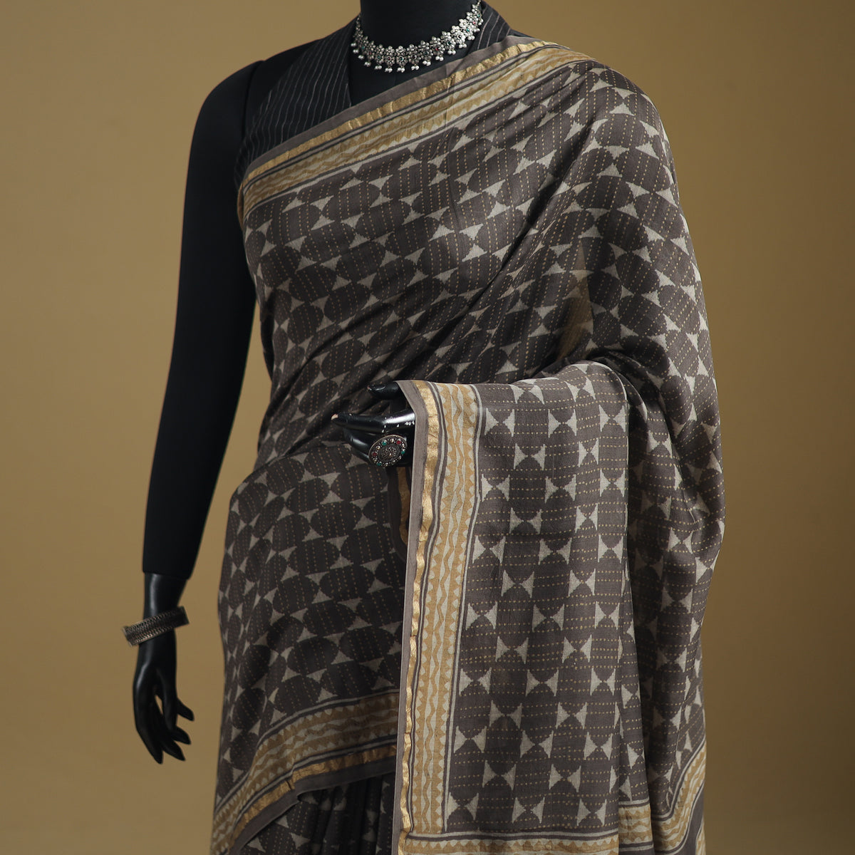 Chanderi Silk Akola Hand Block Print Natural Dyed Saree 17