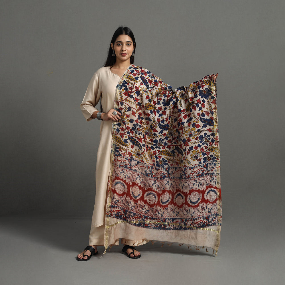 Multicolor - Chanderi Silk Print Kalamkari Dupatta 07