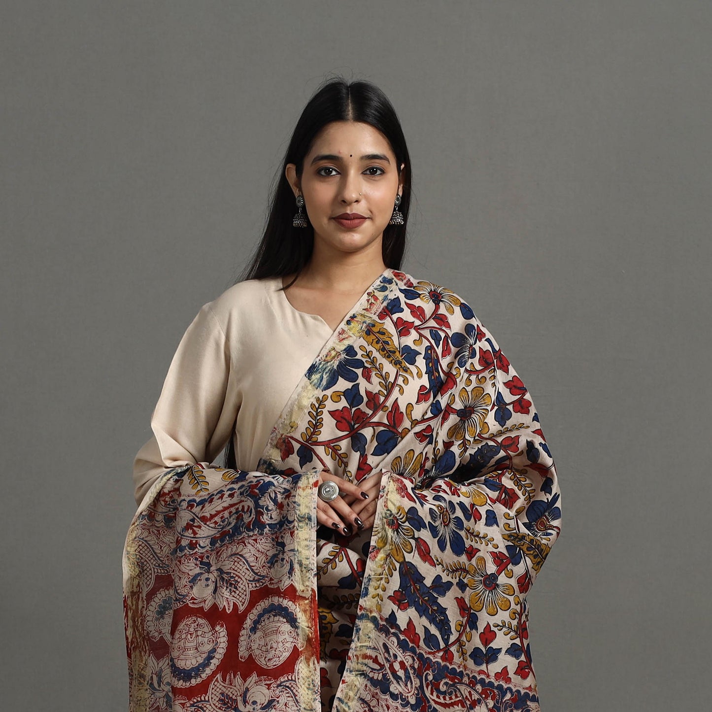 Multicolor - Chanderi Silk Print Kalamkari Dupatta 07