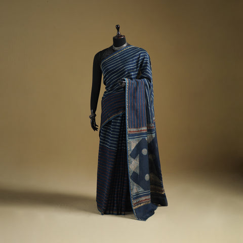 Chanderi Silk Akola Hand Block Print Natural Dyed Saree 18