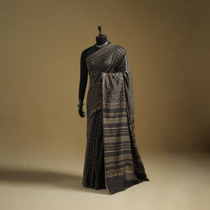 Chanderi Silk Akola Hand Block Print Natural Dyed Saree 19