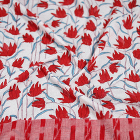 White - Sanganeri Hand Block Print Cotton Blouse Piece 17
