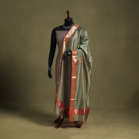 Green - handloom silk cotton maheshwari dupatta 46