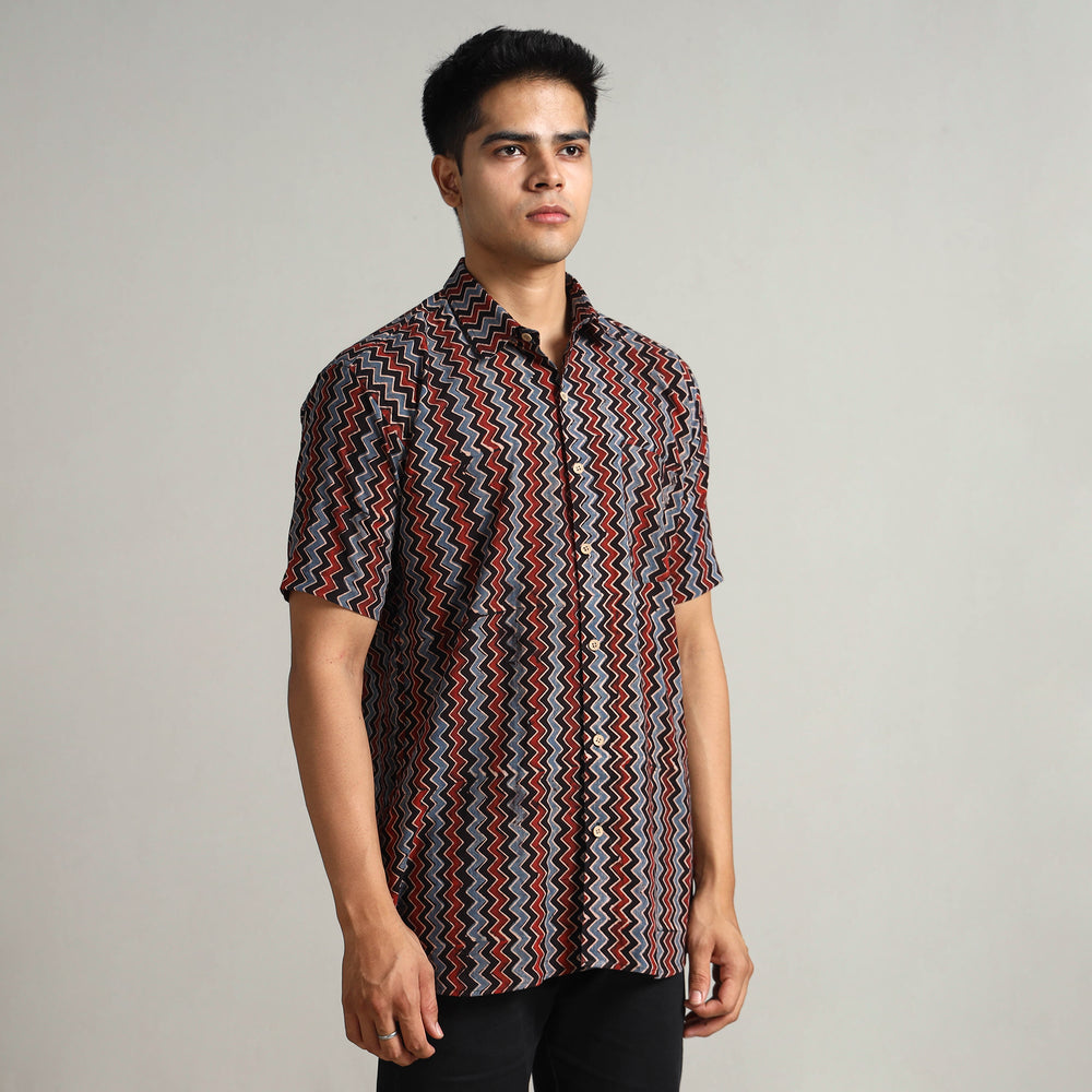 Multicolor - Ajrakh Block Printed Cotton Men Half Sleeve Shirt 06