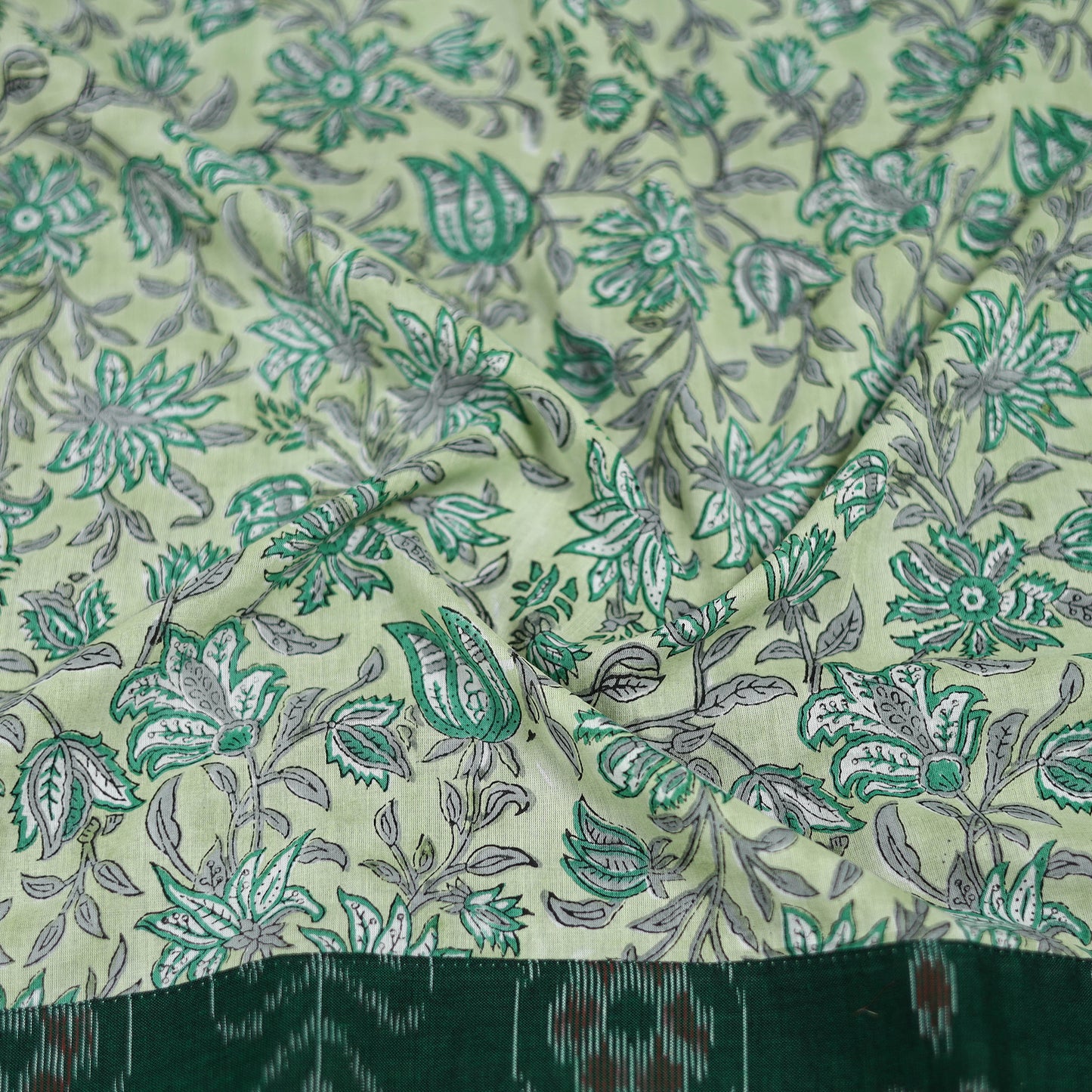 Green - Sanganeri Hand Block Print Cotton Blouse Piece 14