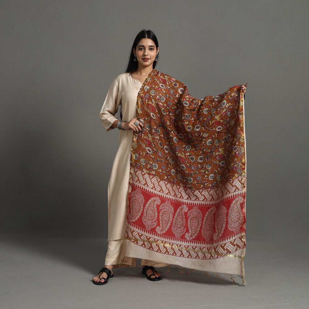 Orange - Chanderi Silk Print Kalamkari Dupatta 13