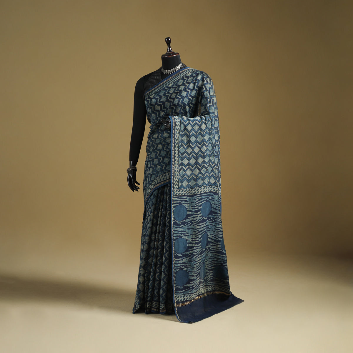 Chanderi Silk Akola Hand Block Print Natural Dyed Saree 21