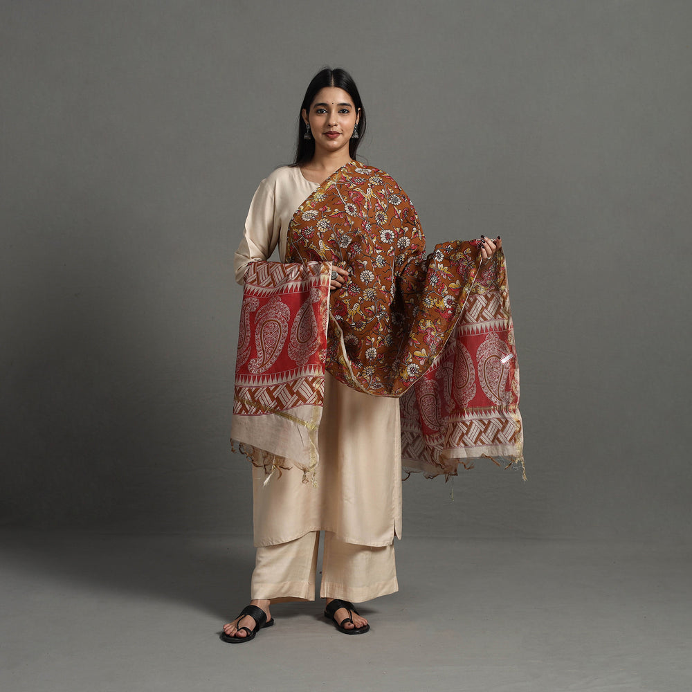 Orange - Chanderi Silk Print Kalamkari Dupatta 13