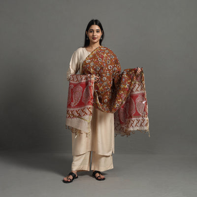 Orange - Chanderi Silk Print Kalamkari Dupatta 13