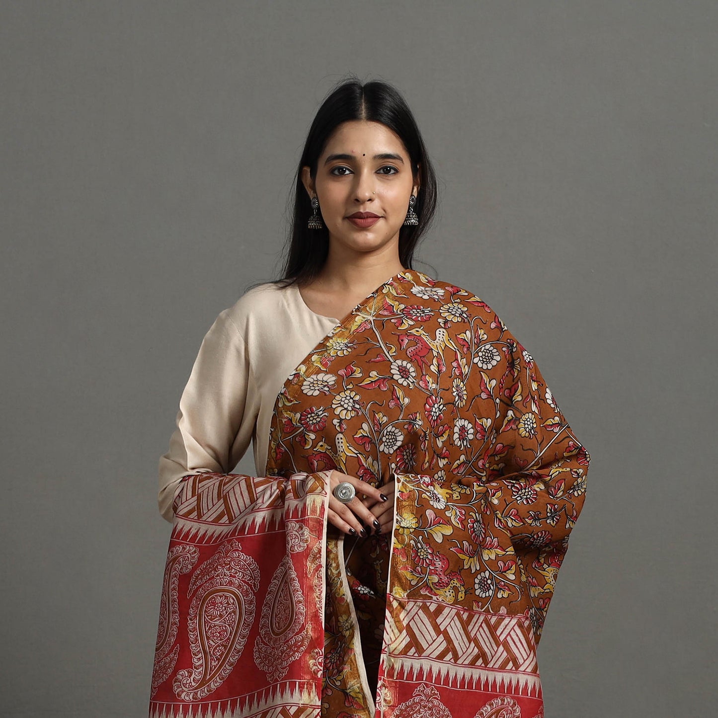 Orange - Chanderi Silk Print Kalamkari Dupatta 13