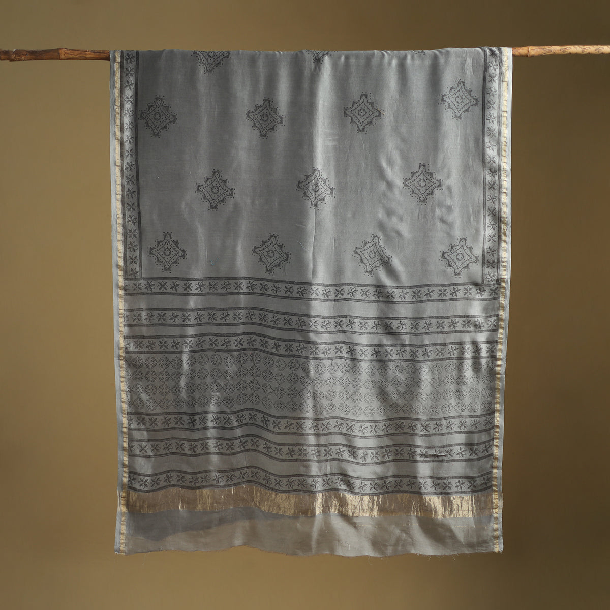 Chanderi Silk Akola Hand Block Print Natural Dyed Saree 01