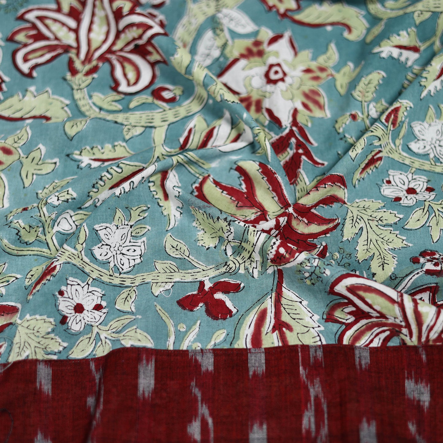 Blue - Sanganeri Hand Block Print Cotton Blouse Piece 02