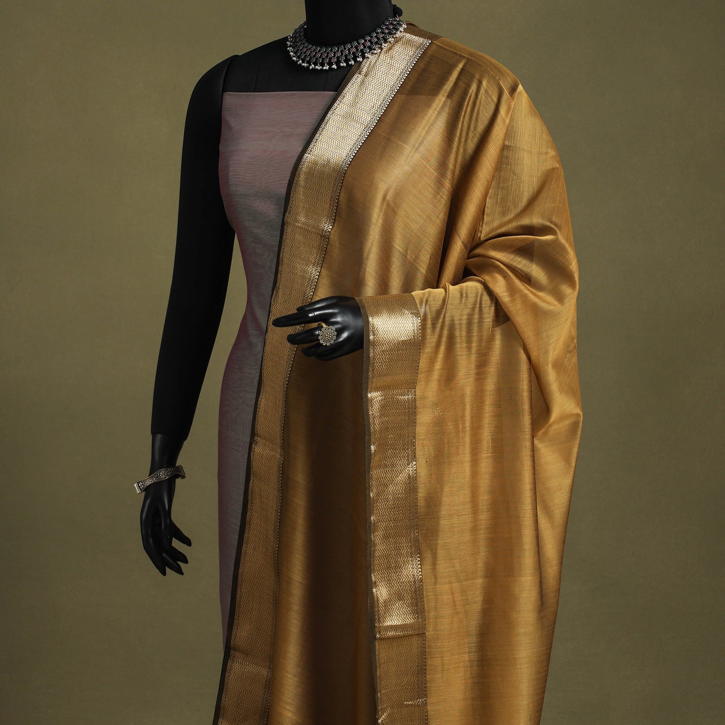 Yellow - handloom silk cotton maheshwari dupatta 49