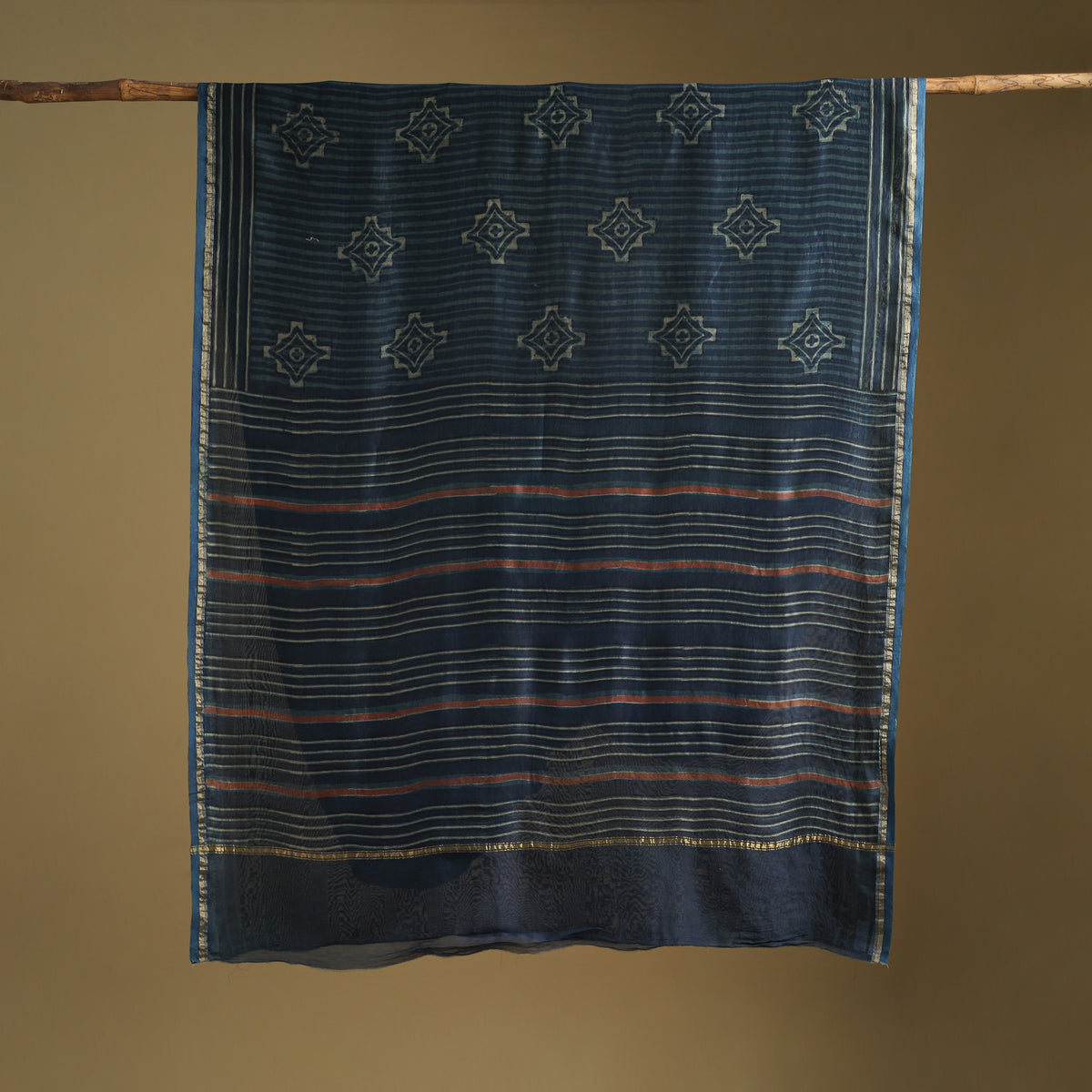 Chanderi Silk Akola Hand Block Print Natural Dyed Saree 03