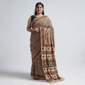 Brown Pedana Block Print Cotton Kalamkari Saree