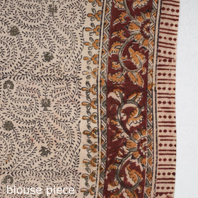 Brown Pedana Block Print Cotton Kalamkari Saree