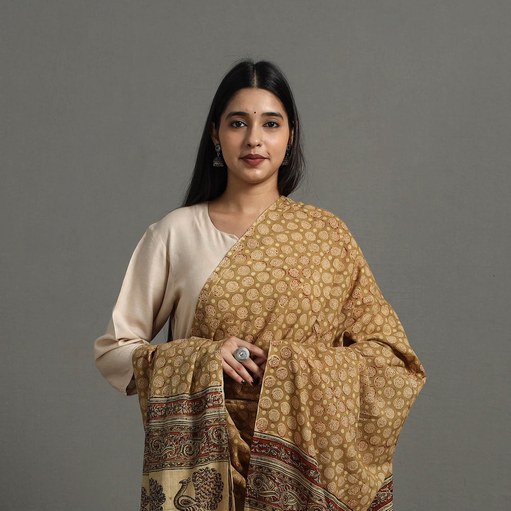 Brown - Pedana Block Print Cotton Kalamkari Dupatta 21