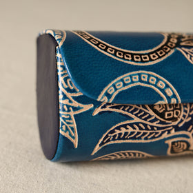 Blue - Handcrafted Embossed Leather Spectacle Case 01