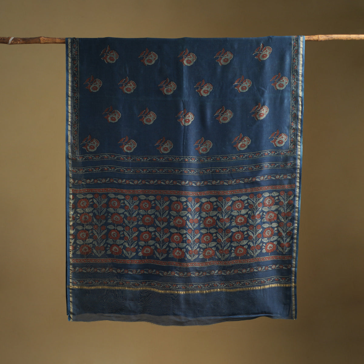 Chanderi Silk Akola Hand Block Print Natural Dyed Saree 10