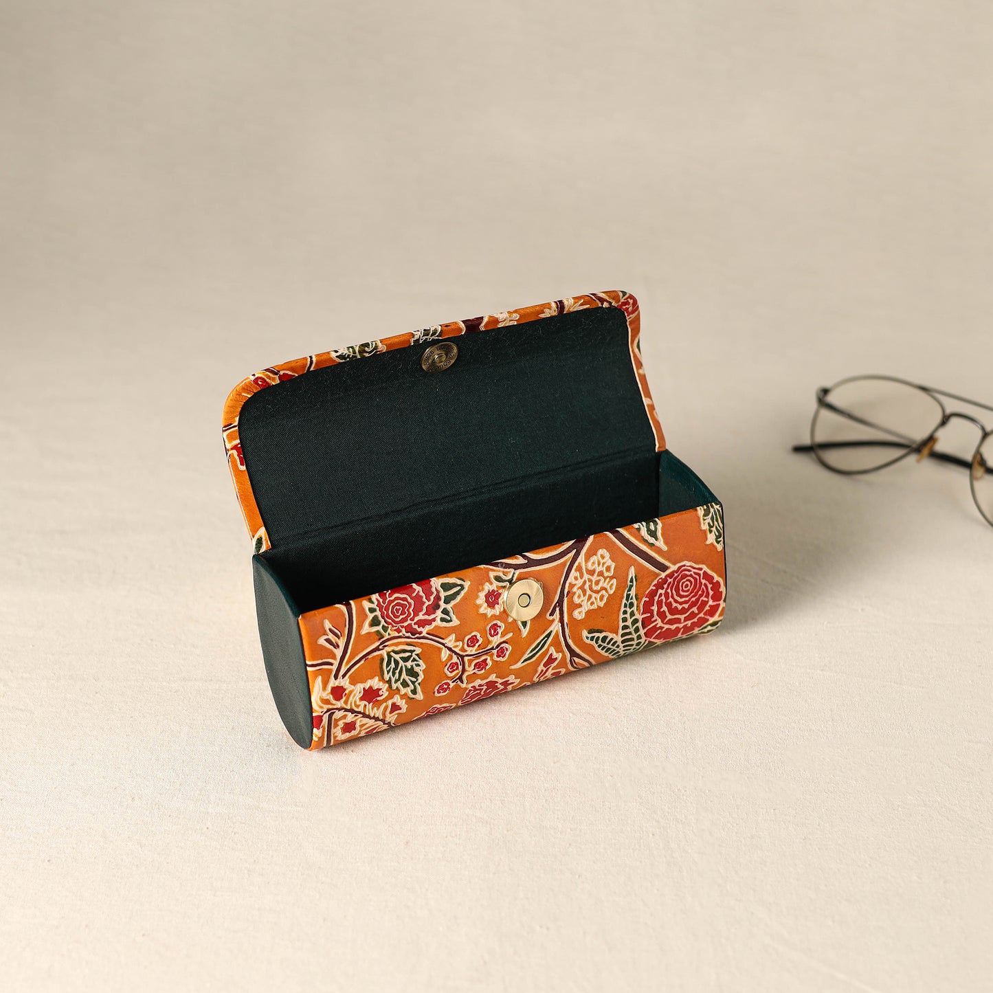 Orange - Handcrafted Embossed Leather Spectacle Case 02