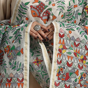 Multicolor - handloom chanderi silk handpainted madhubani