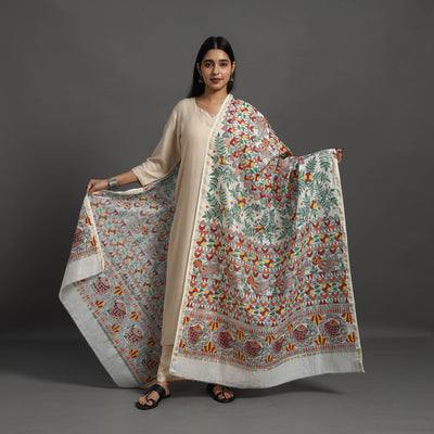 Multicolor - Handloom Chanderi Silk Handpainted Madhubani Dupatta 03