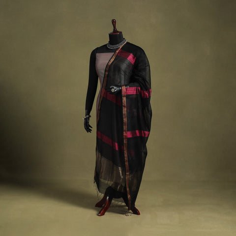 Black - handloom silk cotton maheshwari dupatta 58