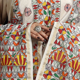 Multicolor - handloom chanderi silk handpainted madhubani