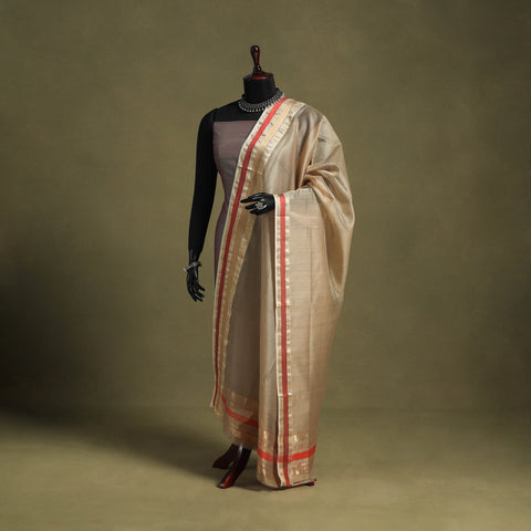 Beige - handloom silk cotton maheshwari dupatta 59