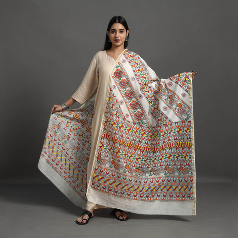 Multicolor - Handloom Chanderi Silk Handpainted Madhubani Dupatta 06