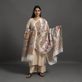 Multicolor Handloom Chanderi Silk Handpainted Madhubani Dupatta