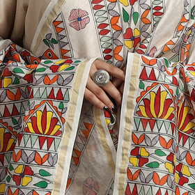 Multicolor Handloom Chanderi Silk Handpainted Madhubani Dupatta