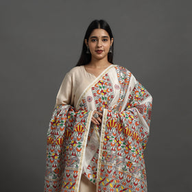 Multicolor Handloom Chanderi Silk Handpainted Madhubani Dupatta