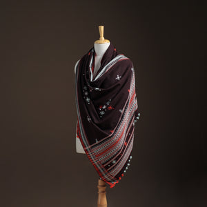 Kutch Handwoven Mirror Work Chomuk Buta Acrylic Wool Shawl 01