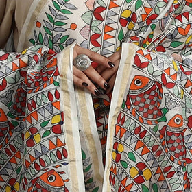 Multicolor - handloom chanderi silk handpainted madhubani