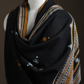 Kutch Handwoven Mirror Work Chomuk Buta Acrylic Wool Shawl 02