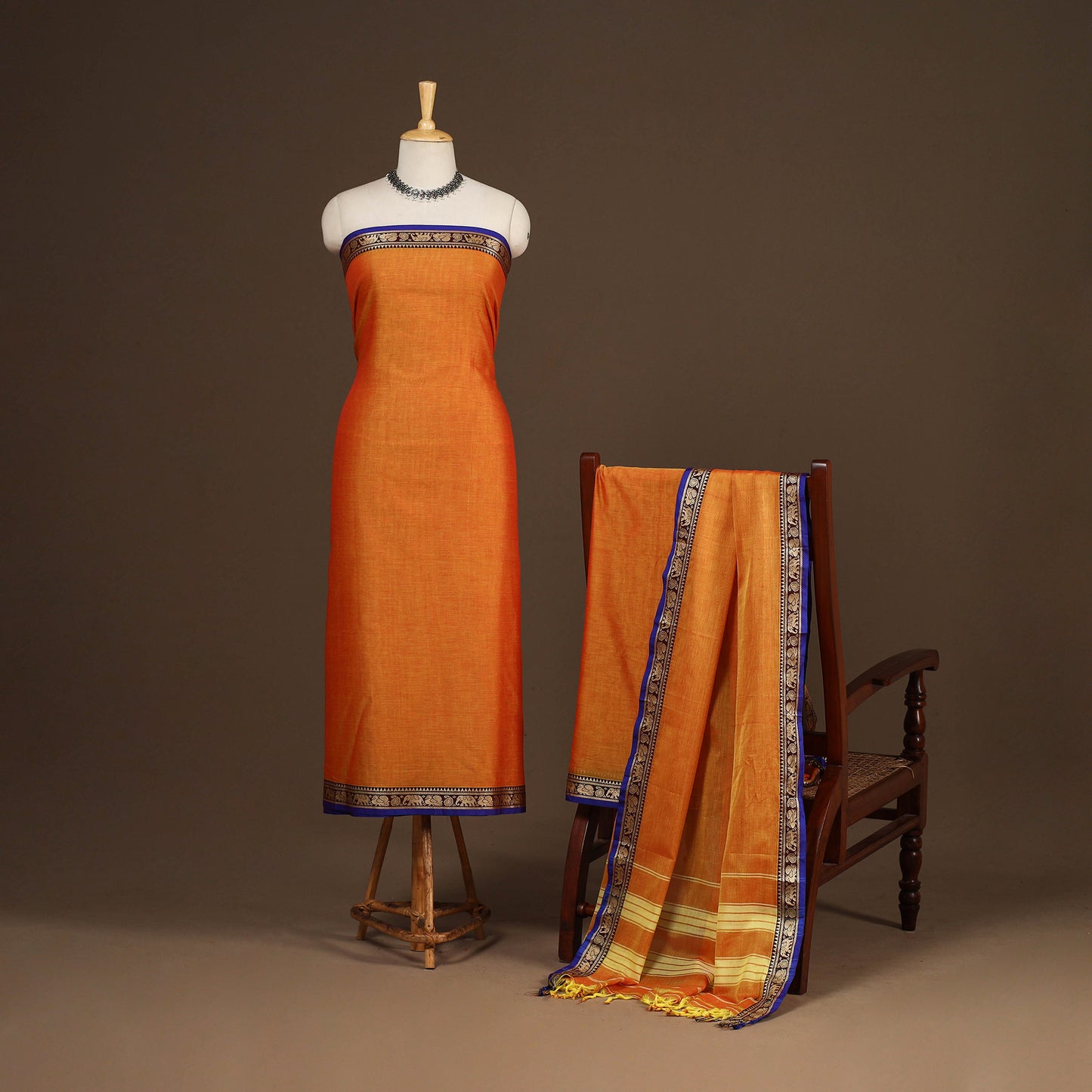 Orange - 3pc cotton unstitched dharwad dress material