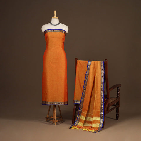 Orange - 3pc cotton unstitched dharwad dress material